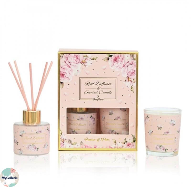 Σετ δώρου κερί και αρωματικό χώρου freesia & pear