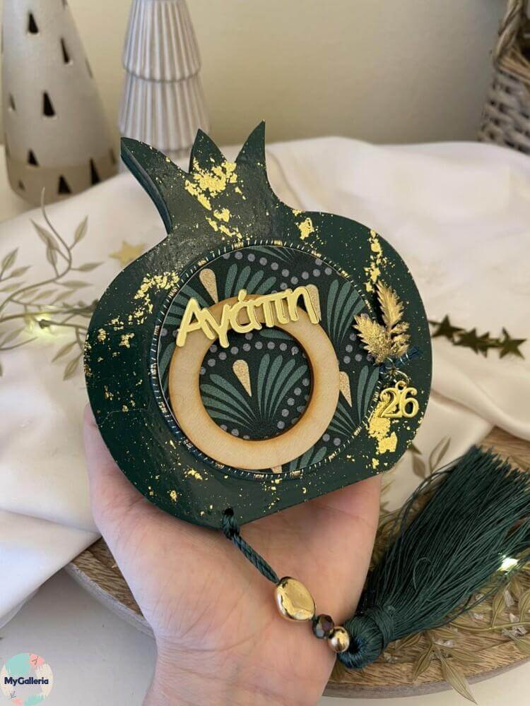 Green Xmas-Ξύλινο διακοσμητικό ρόδι με ευχές