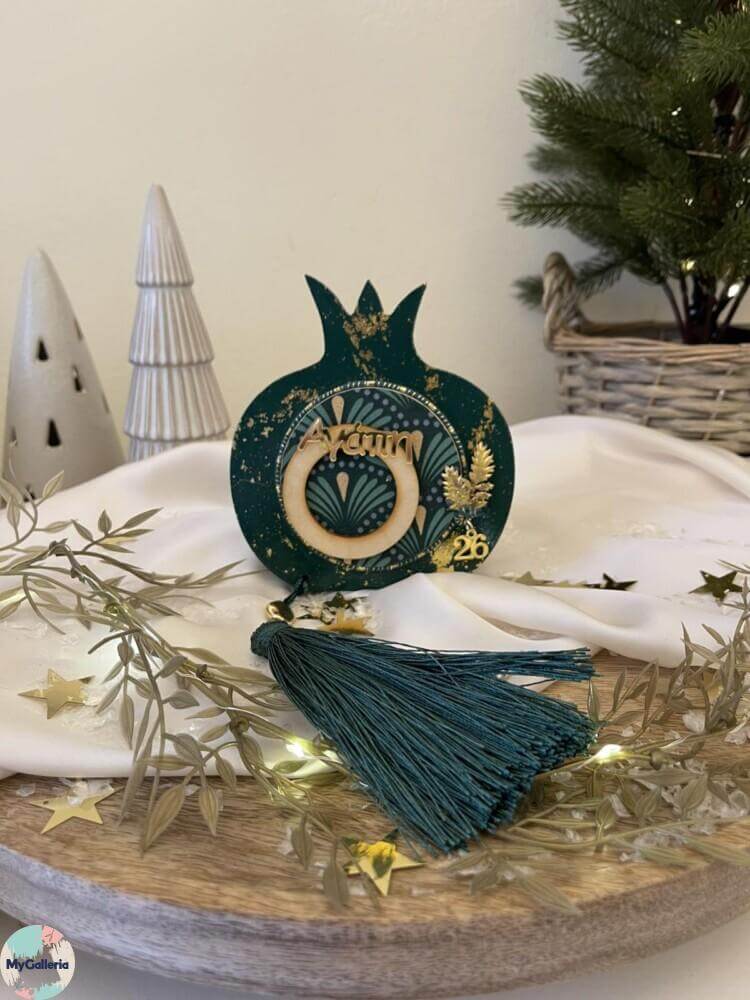 Green Xmas-Ξύλινο διακοσμητικό ρόδι με ευχές