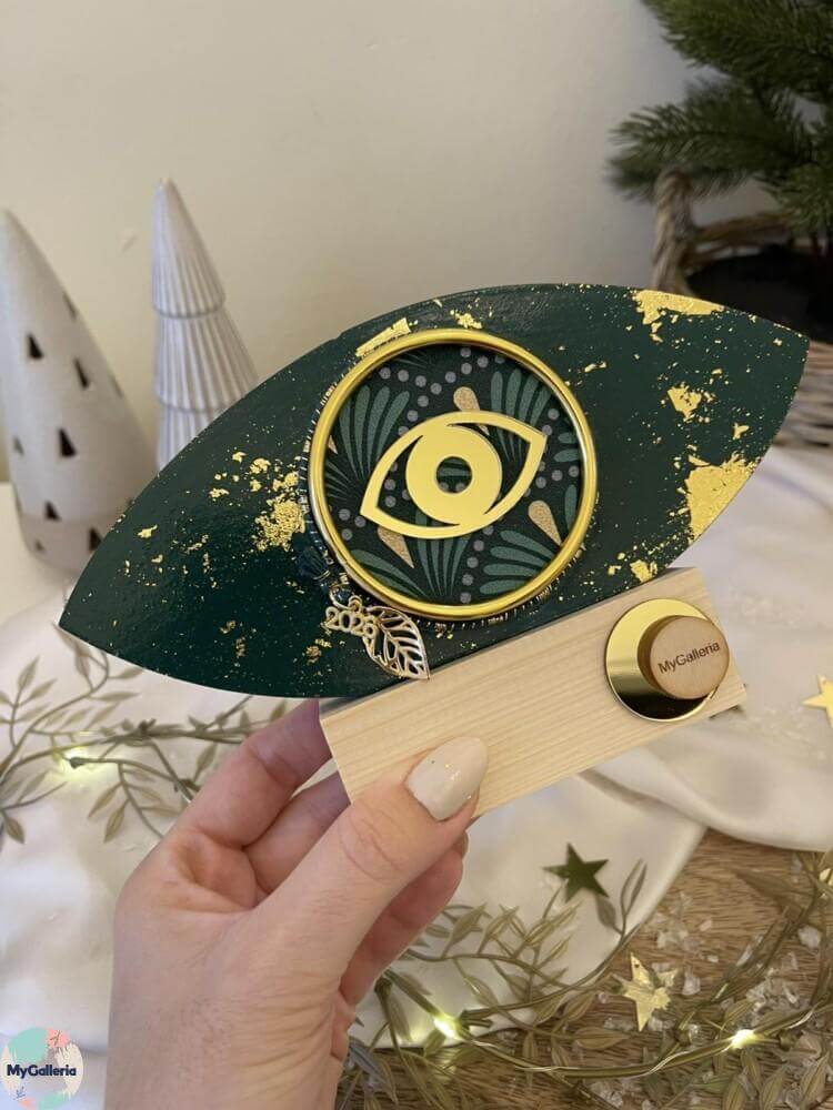 Green Xmas-Ξύλινο διακοσμητικό γούρι μάτι  με ευχές