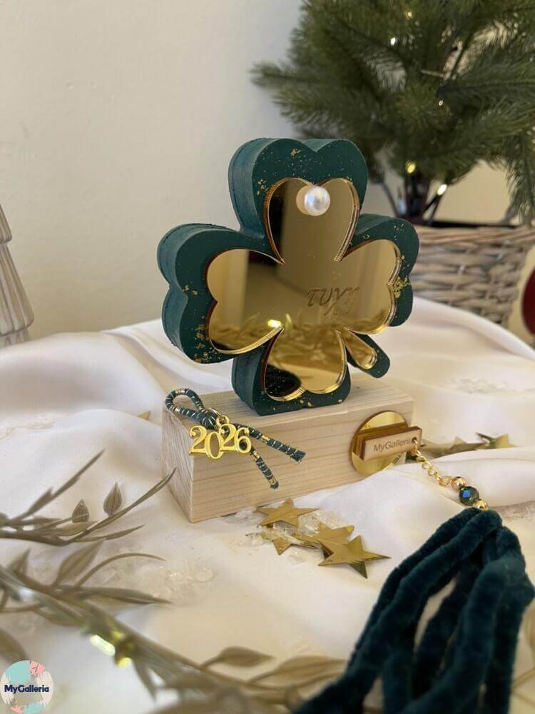 Green Xmas-Ξύλινο διακοσμητικό τριφύλι με ευχές