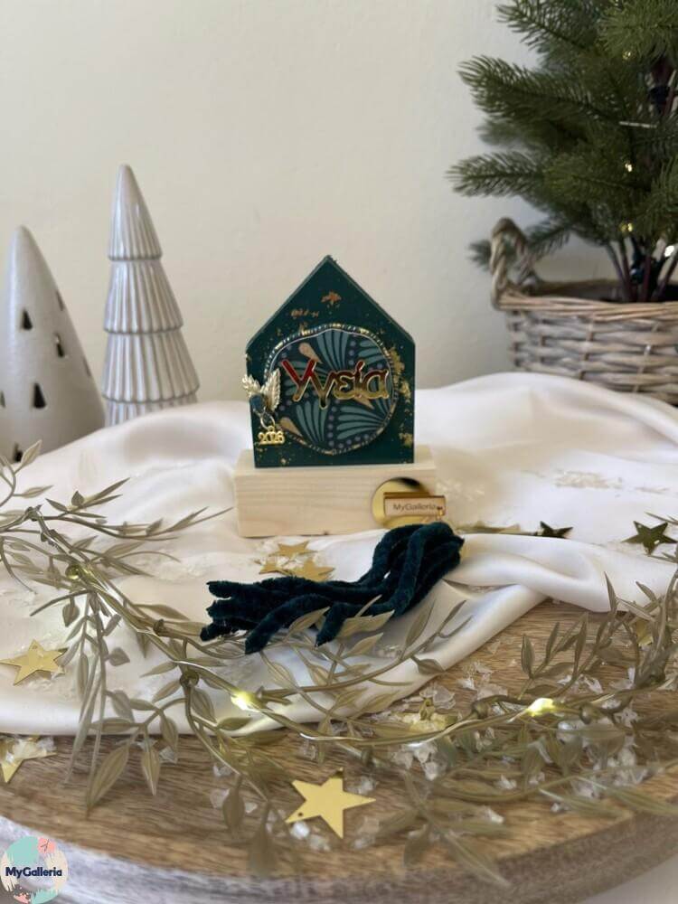 Green Xmas-Ξύλινο διακοσμητικό σπίτι με ευχές