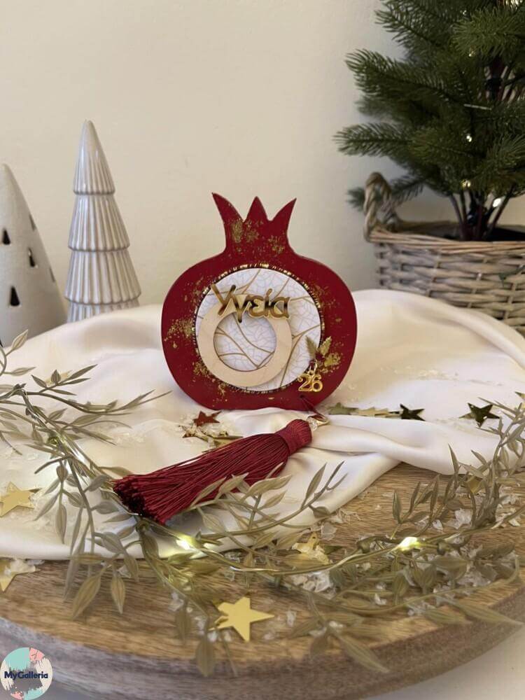 Red Xmas-Ξύλινο διακοσμητικό ρόδι με ευχές