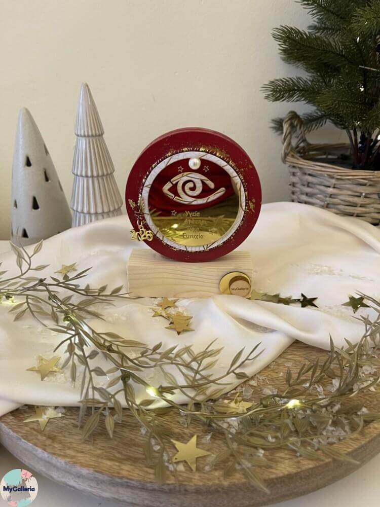 Red  Xmas-Ξύλινο διακοσμητικό γούρι μάτι με ευχές