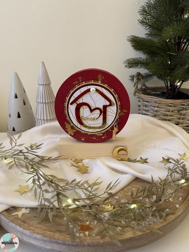 Red Xmas-Ξύλινο διακοσμητικό γούρι σπίτι με ευχές