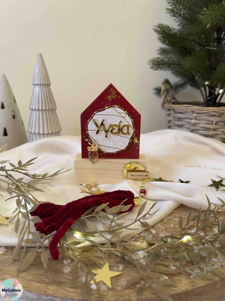 Red Xmas-Ξύλινο διακοσμητικό σπίτι με ευχές