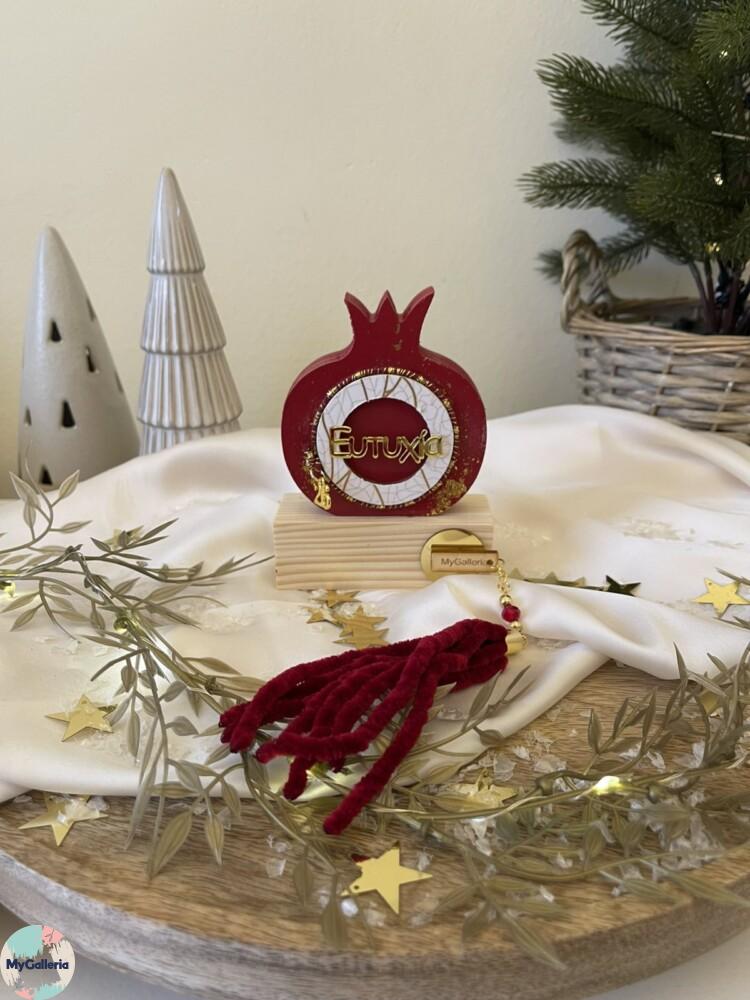 Red Xmas-Ξύλινο διακοσμητικό ρόδιμε ευχές
