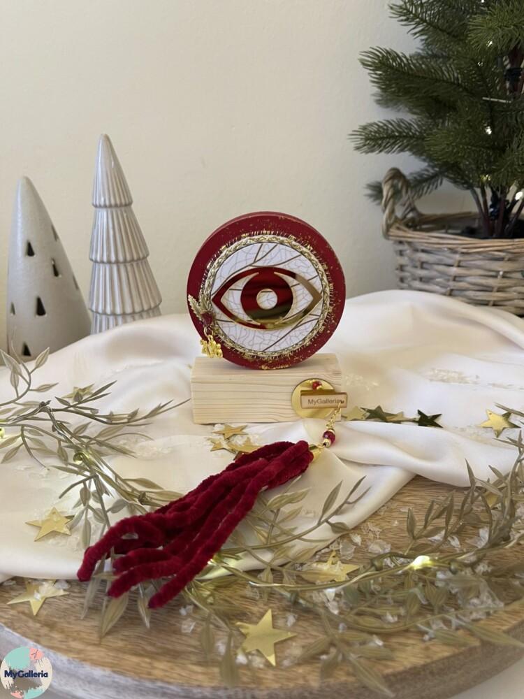 Red Xmas-Ξύλινο διακοσμητικό μάτι