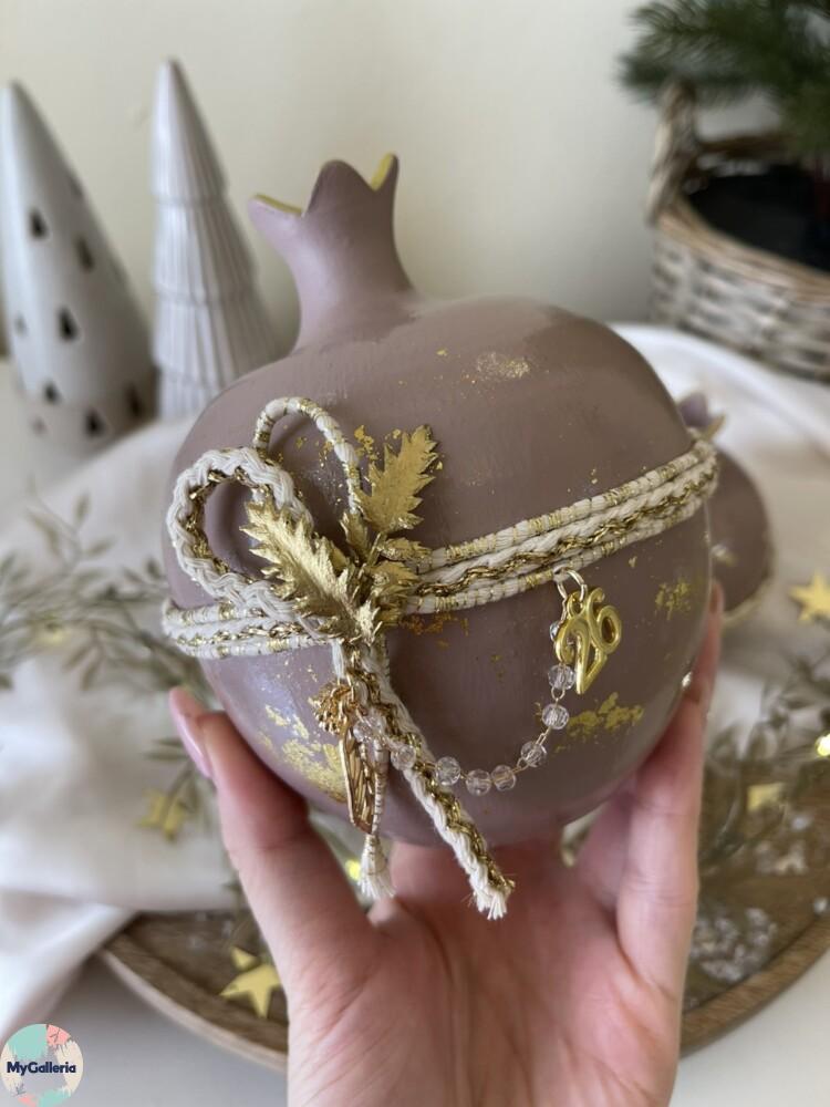 Brown Xmas-Κεραμικό ρόδι L