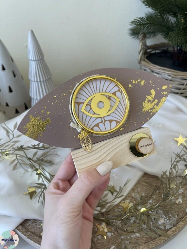 Brown Xmas-Ξύλινο διακοσμητικό γούρι μάτι με ευχές