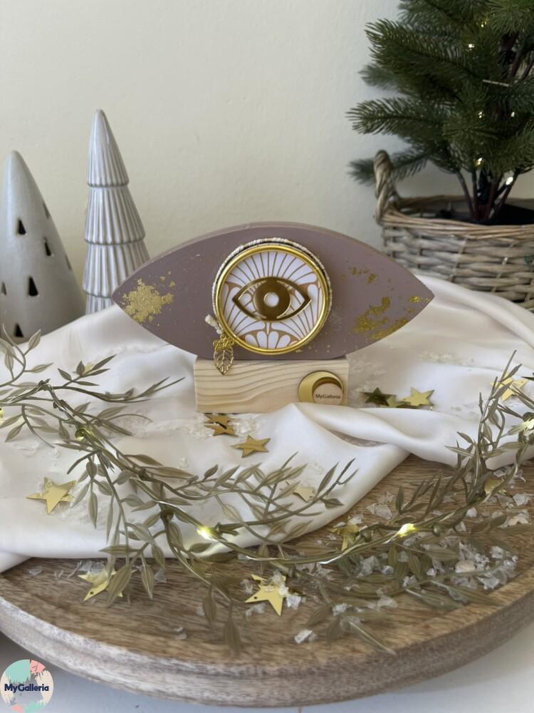 Brown Xmas-Ξύλινο διακοσμητικό γούρι μάτι με ευχές