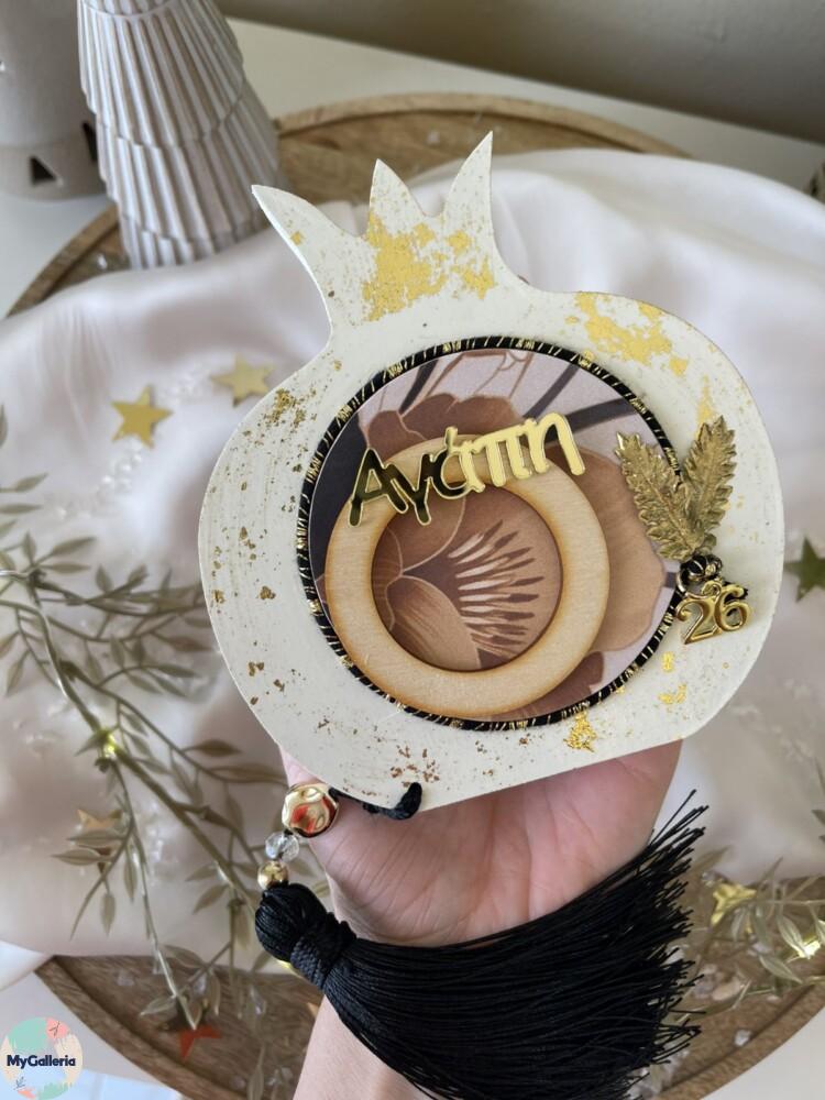 Black & White Xmas-Ξύλινο διακοσμητικό ρόδι με ευχές