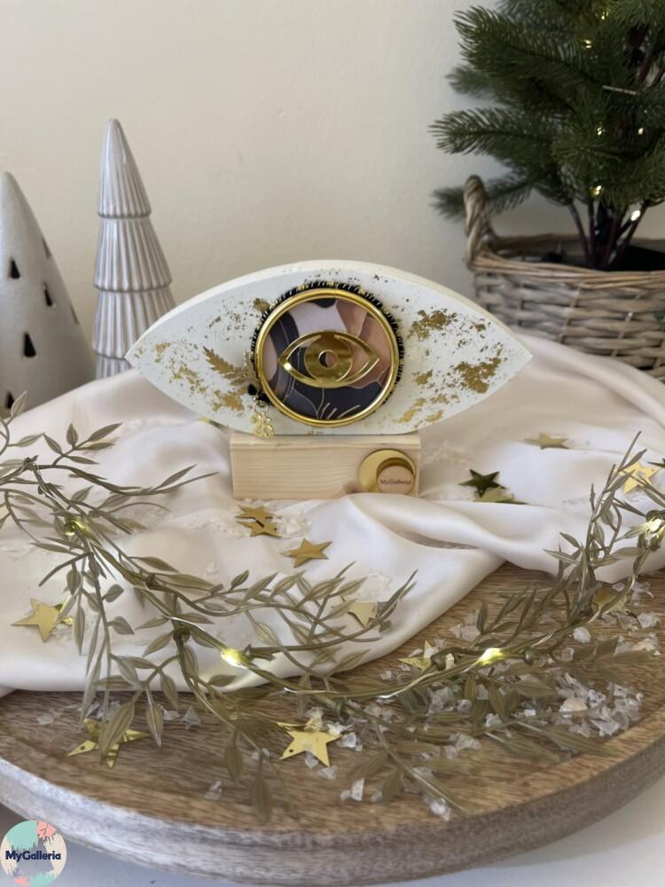 Black & White Xmas-Ξύλινο διακοσμητικό γούρι μάτι με ευχές