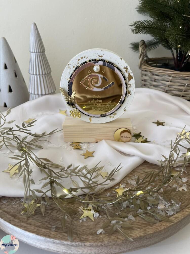 Black & White Xmas-Ξύλινο διακοσμητικό γούρι μάτι με ευχές