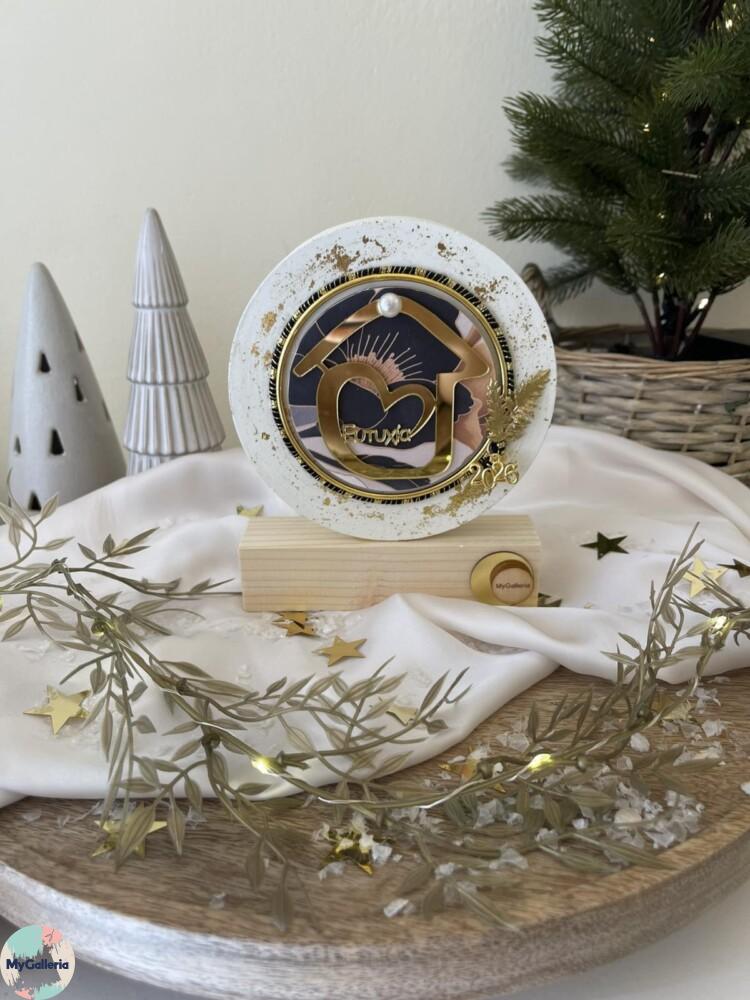 Black & White Xmas-Ξύλινο διακοσμητικό γούρι σπίτι με ευχές