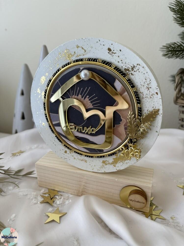 Black & White Xmas-Ξύλινο διακοσμητικό γούρι σπίτι με ευχές