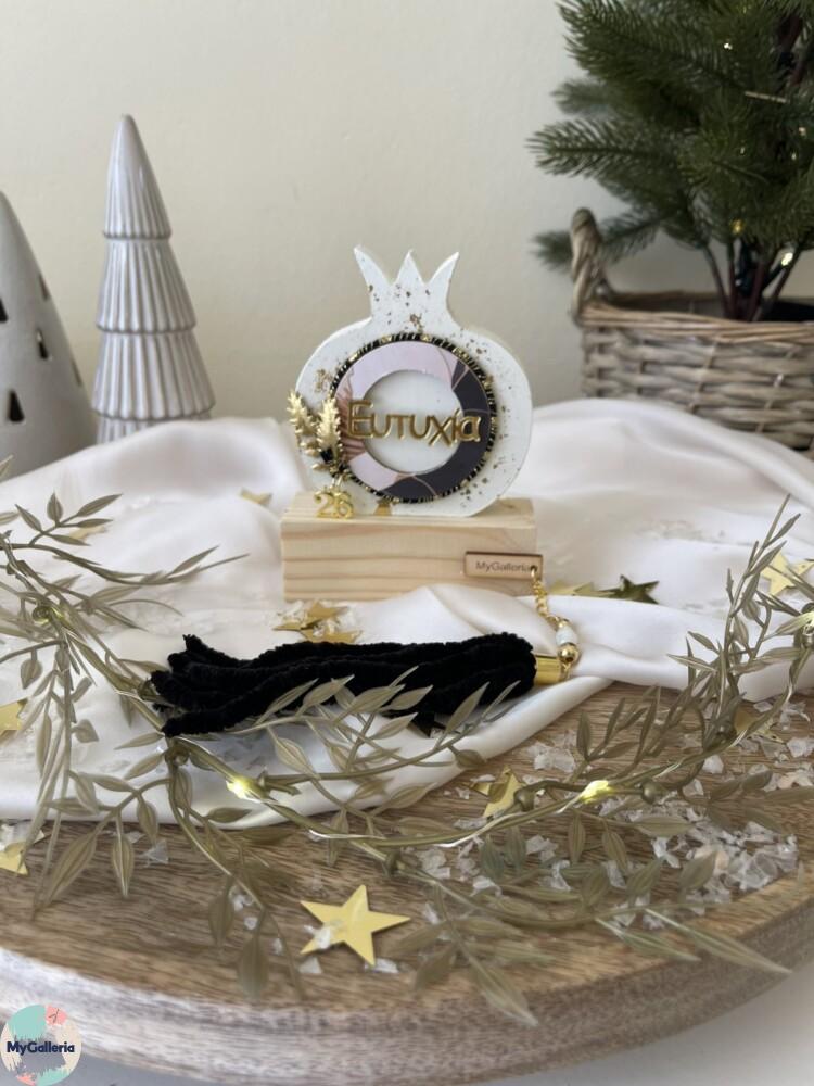 Black & White Xmas-Ξύλινο διακοσμητικό ρόδιμε ευχές