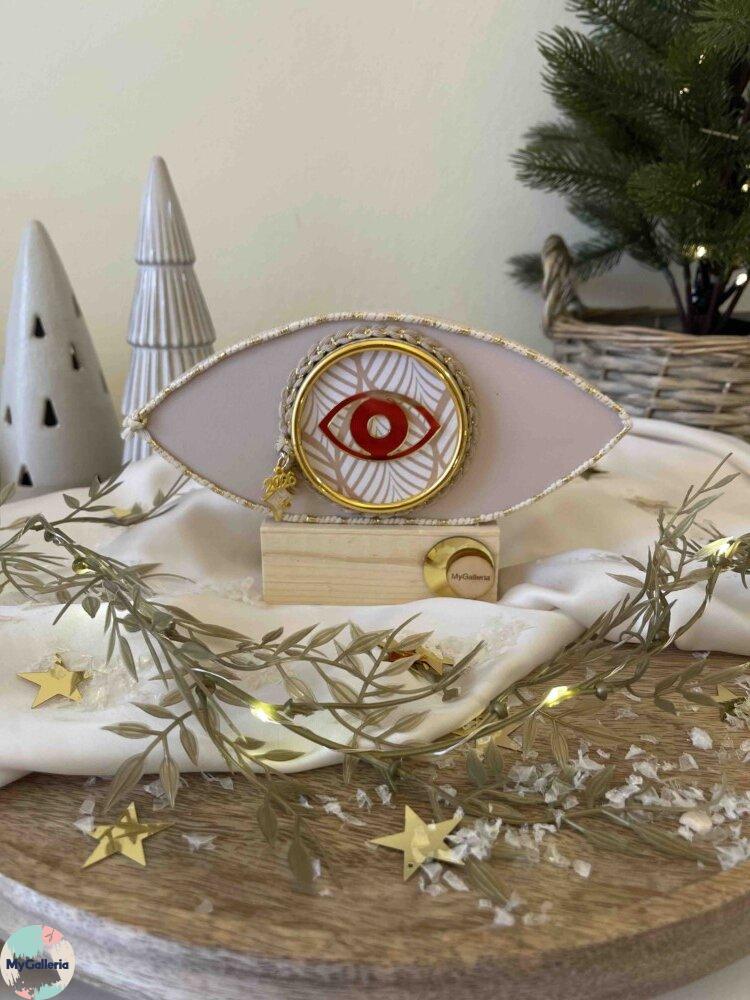 Beige Xmas-Ξύλινο διακοσμητικό γούρι μάτι με ευχές