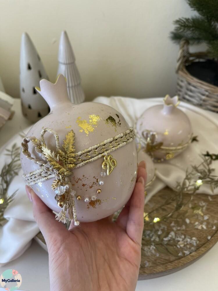 Beige Xmas-Κεραμικό ρόδι L