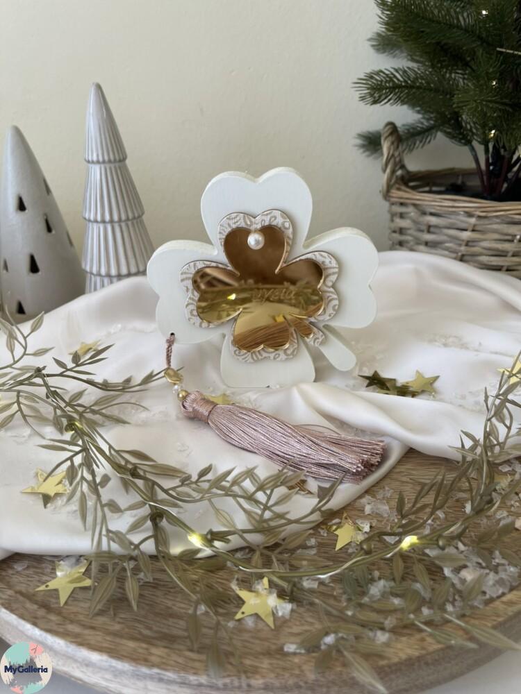 Sugar Xmas-Ξύλινο διακοσμητικό τριφύλι με ευχές